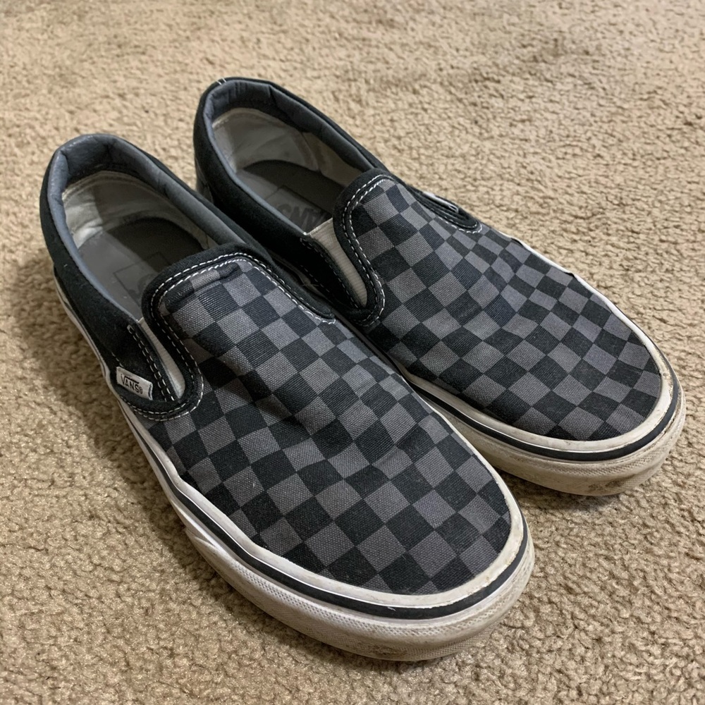 checkered gray and black vans